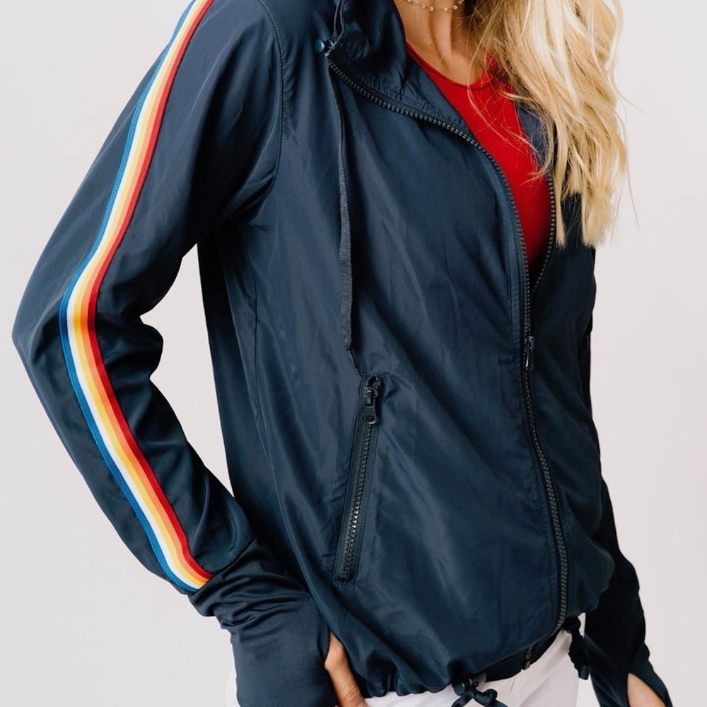 Zyia navy Bomber Jacket with Rainbow Stripe